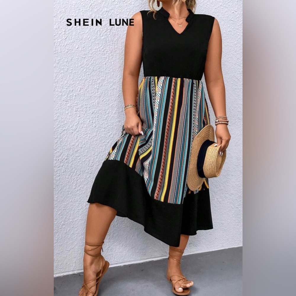 SHEIN Black and Brown Sleeveless Midi Sundress